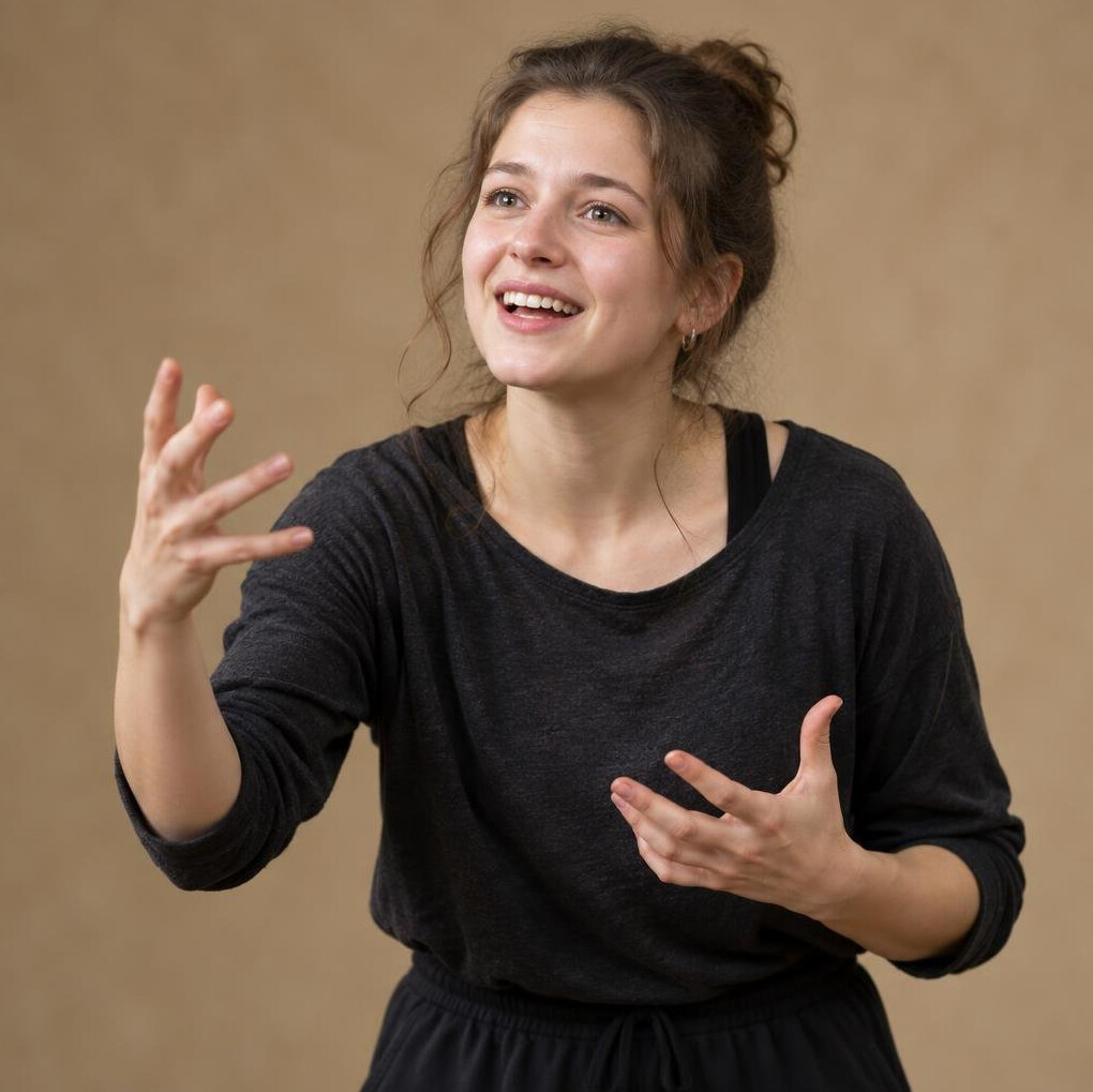 Portrait of a young Czech woman actor rehearsing on stage